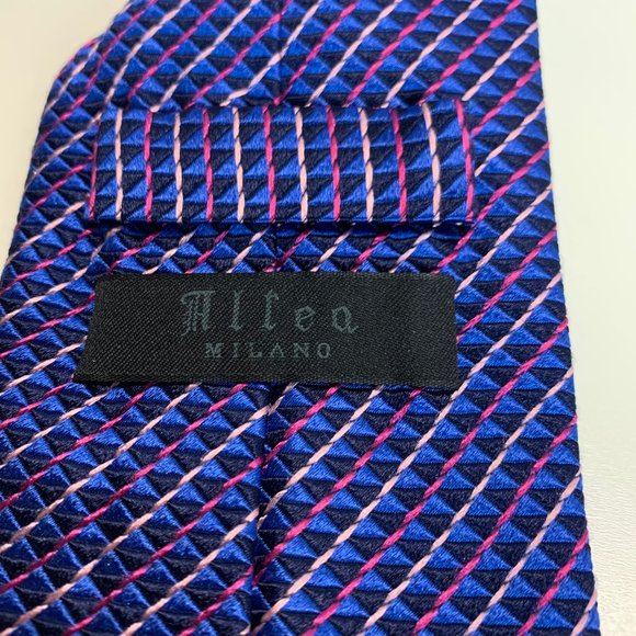 Alea Milan Blue Striped Silk Tie - Picture 5 of 7